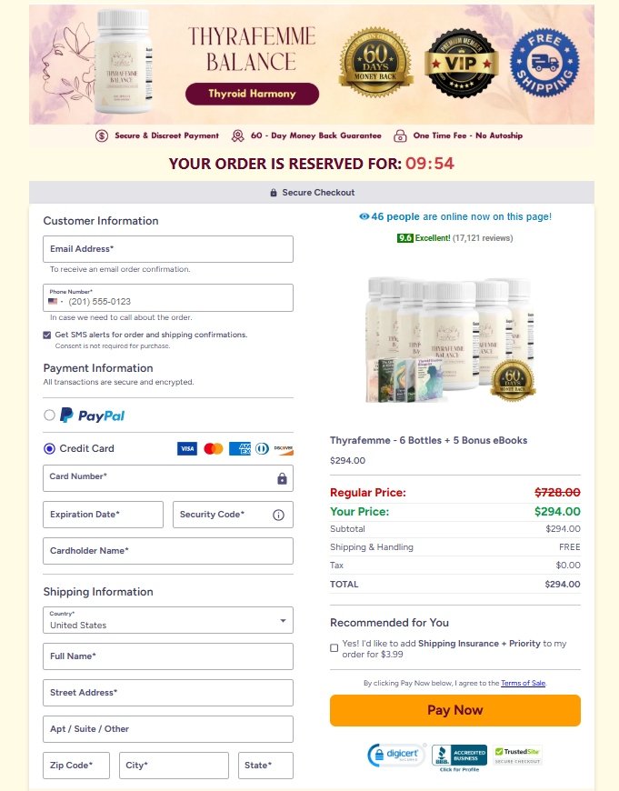 Thyrafemme secure order page